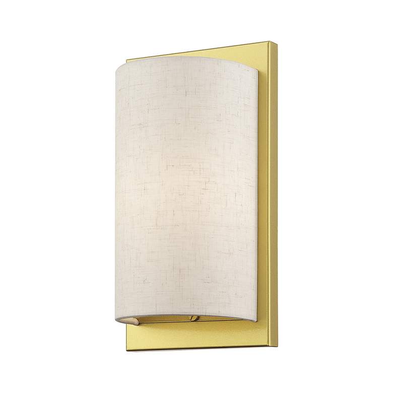Image 4 1 Light Soft Gold ADA Sconce with Hand Crafted Oatmeal Fabric Shade more views