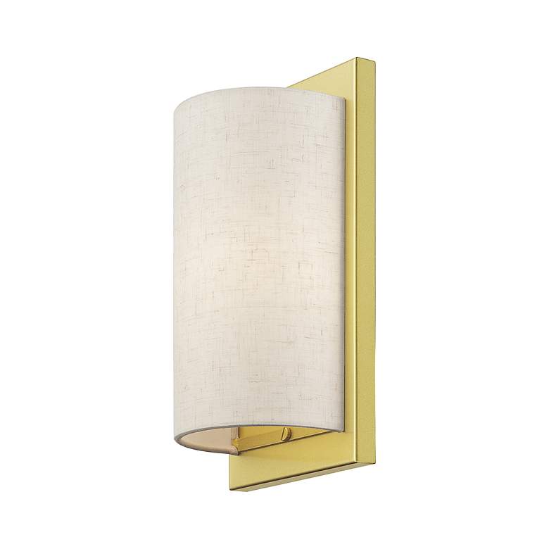 Image 5 1 Light Soft Gold ADA Sconce with Hand Crafted Oatmeal Fabric Shade more views