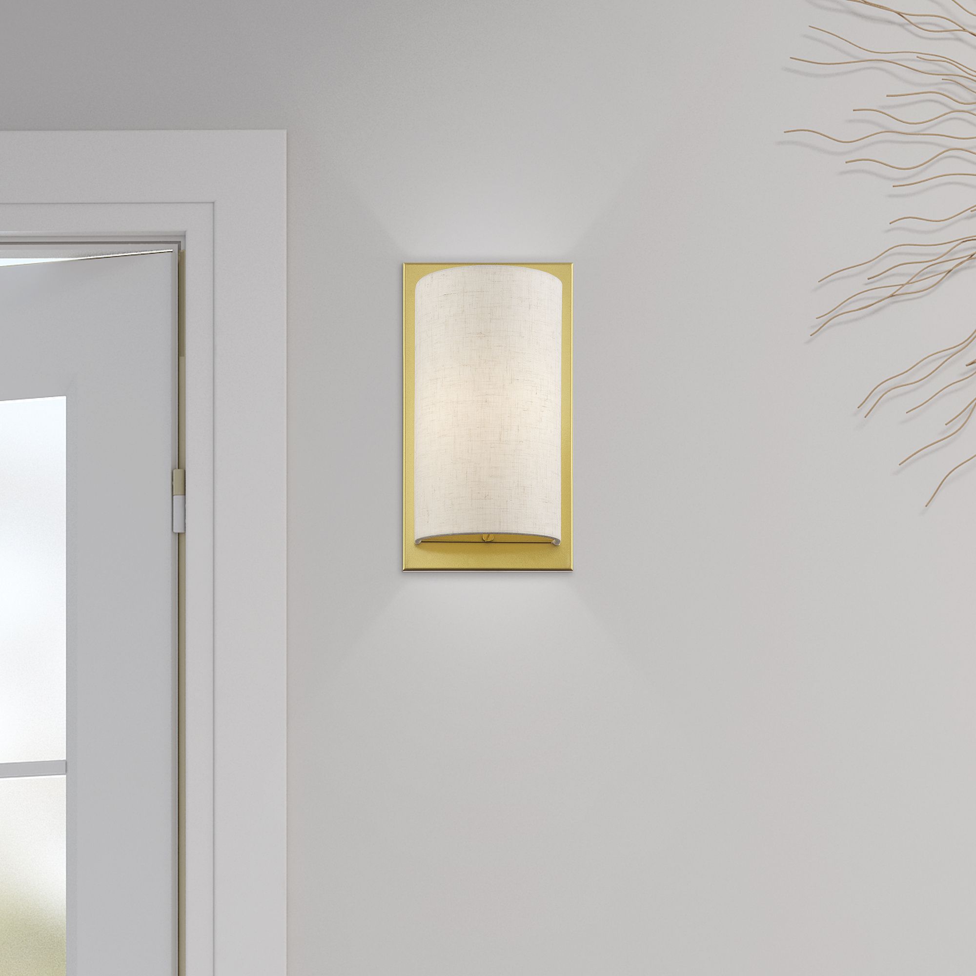 1 Light Soft Gold ADA Sconce with Hand Crafted Oatmeal Fabric Shade