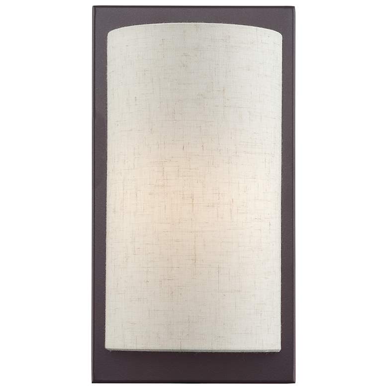 Image 2 1 Light Soft Gold ADA Sconce with Hand Crafted Oatmeal Fabric Shade