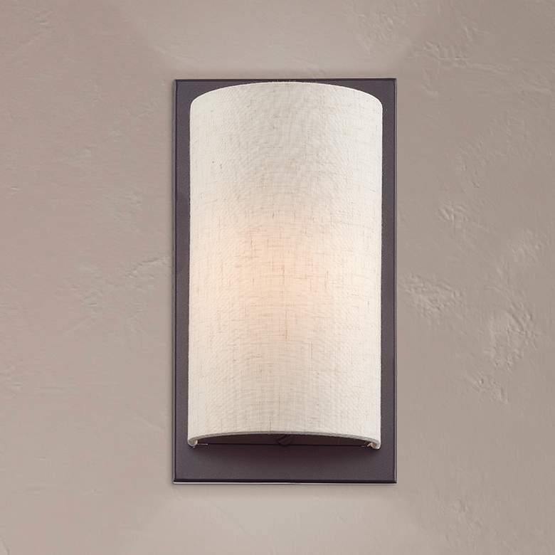 Image 1 1 Light Soft Gold ADA Sconce with Hand Crafted Oatmeal Fabric Shade