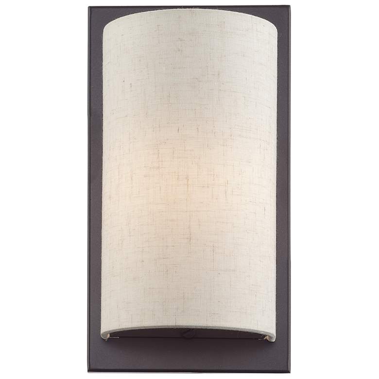 Image 3 1 Light Soft Gold ADA Sconce with Hand Crafted Oatmeal Fabric Shade more views