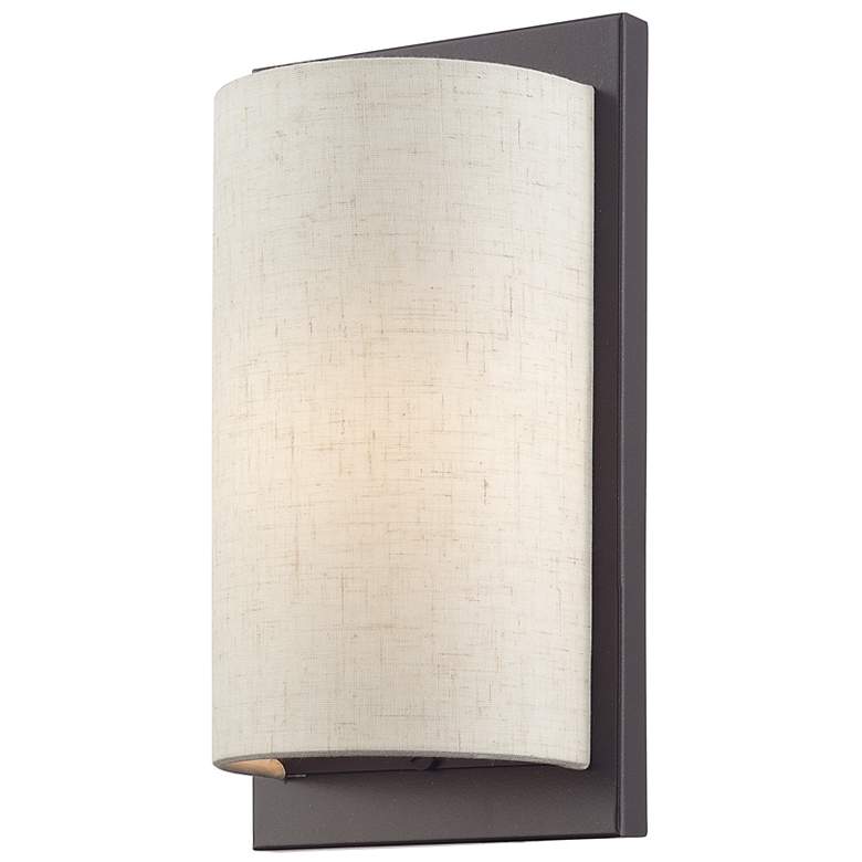 Image 4 1 Light Soft Gold ADA Sconce with Hand Crafted Oatmeal Fabric Shade more views