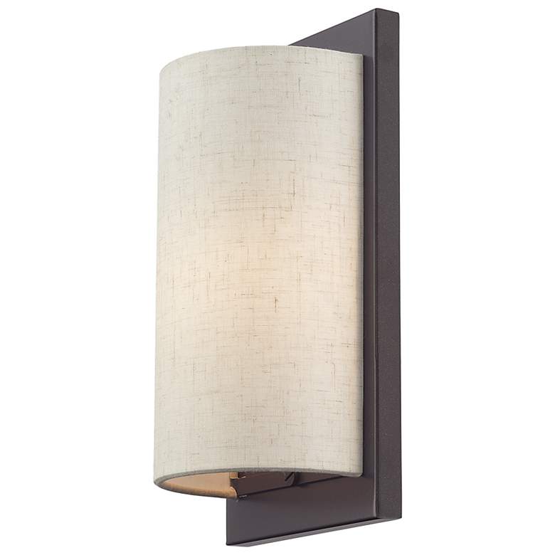Image 5 1 Light Soft Gold ADA Sconce with Hand Crafted Oatmeal Fabric Shade more views