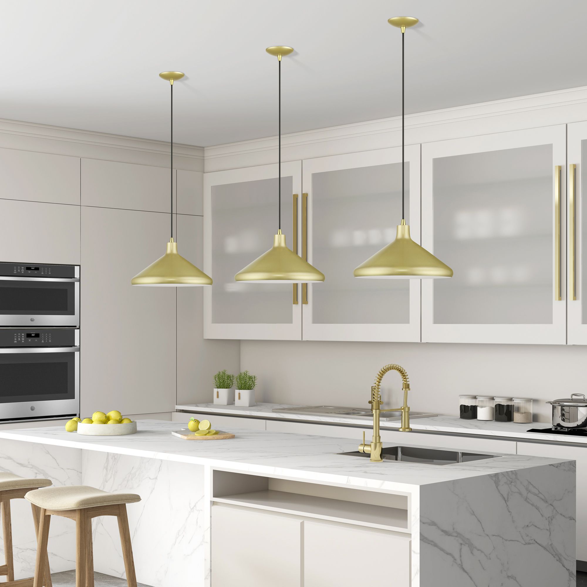 1 Light Soft Gold Cone Pendant with and Soft Gold Aluminum Shade