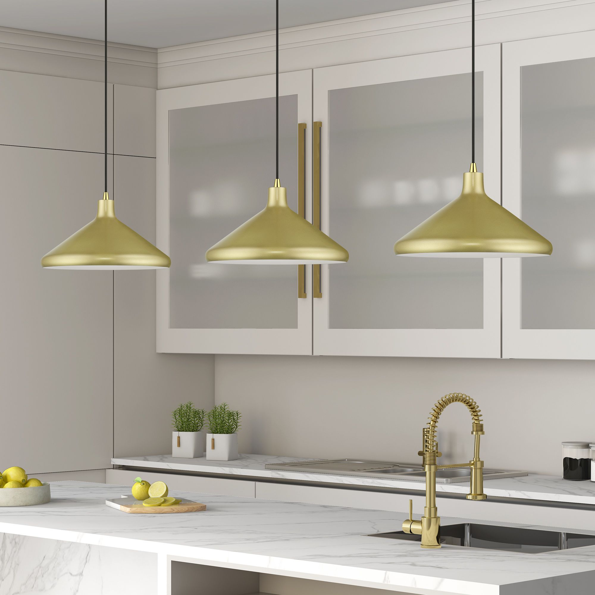 1 Light Soft Gold Cone Pendant with and Soft Gold Aluminum Shade