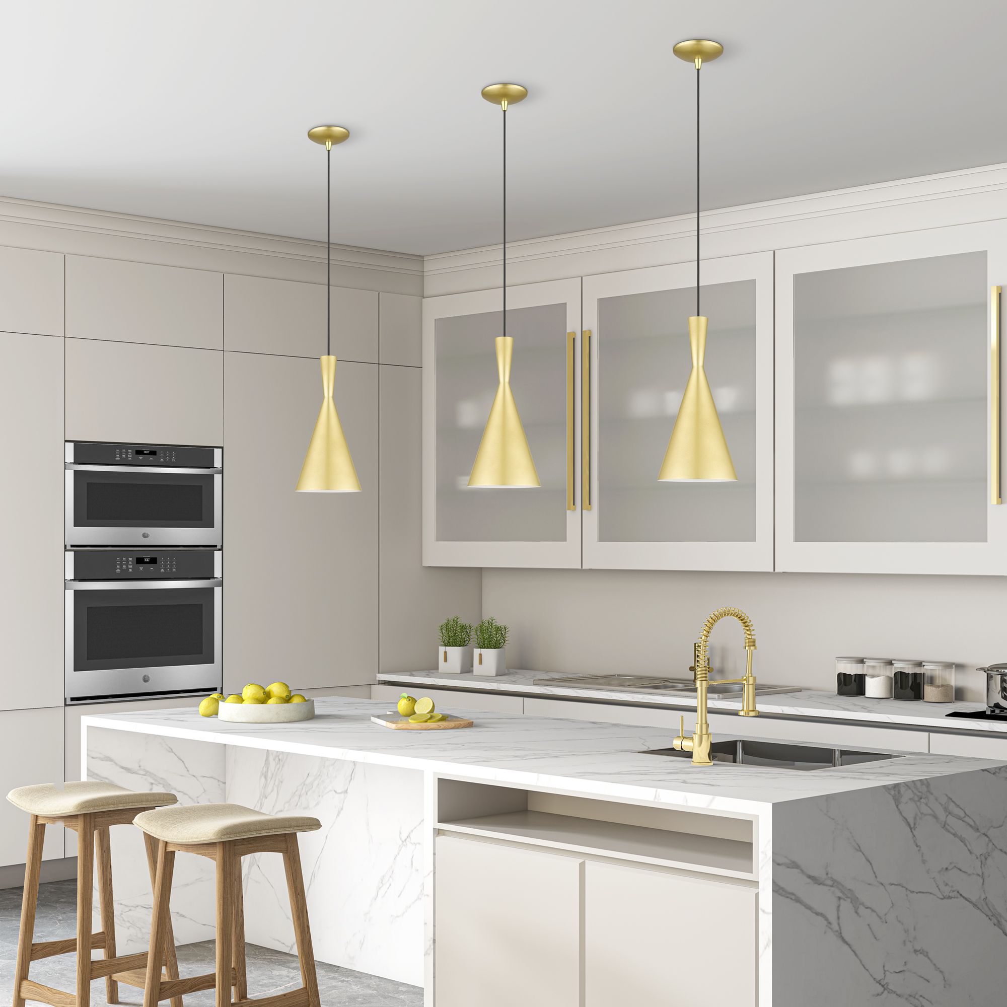 1 Light Soft Gold Pendant with Polished Brass Finish Accents