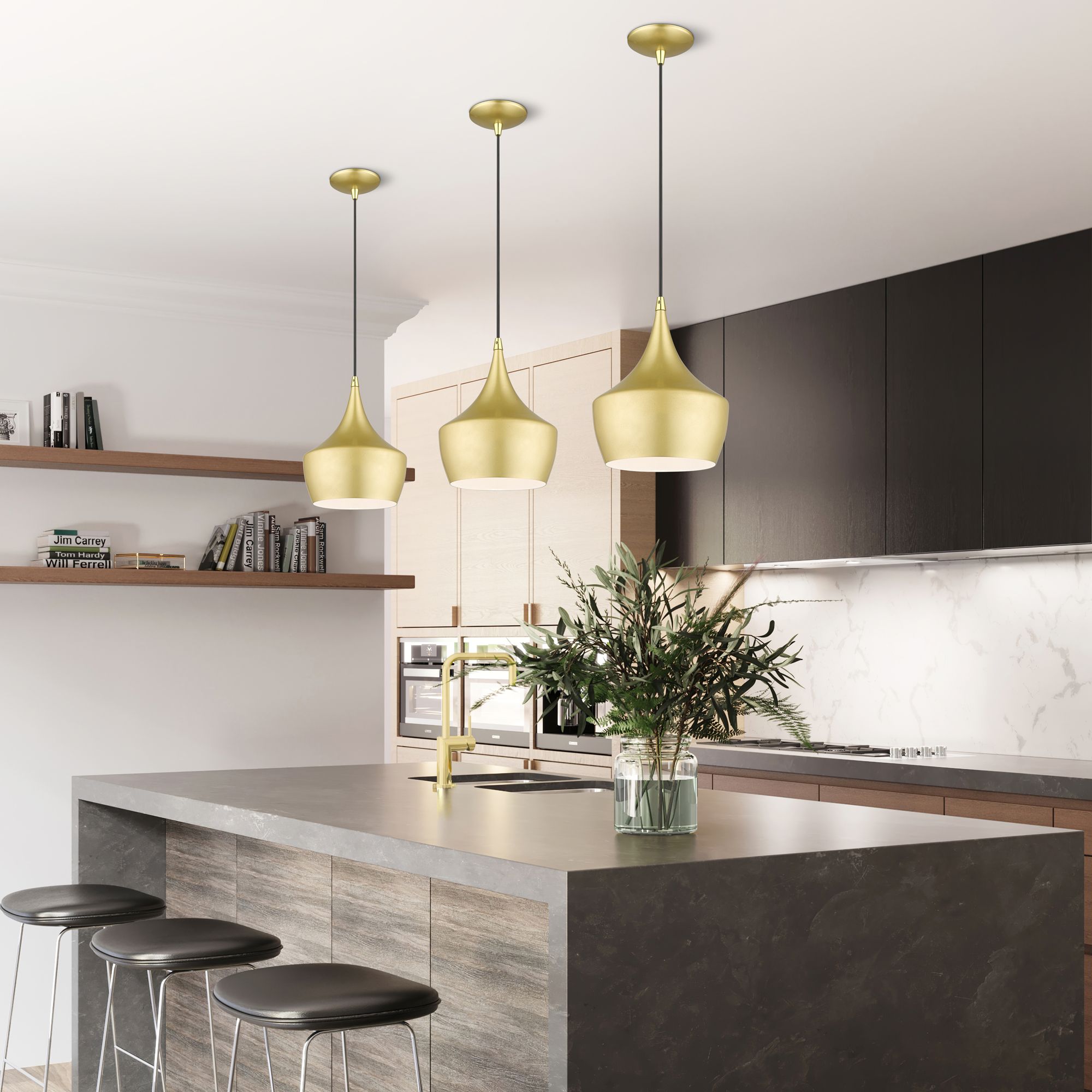 1 Light Soft Gold Pendant with Polished Brass Finish Accents