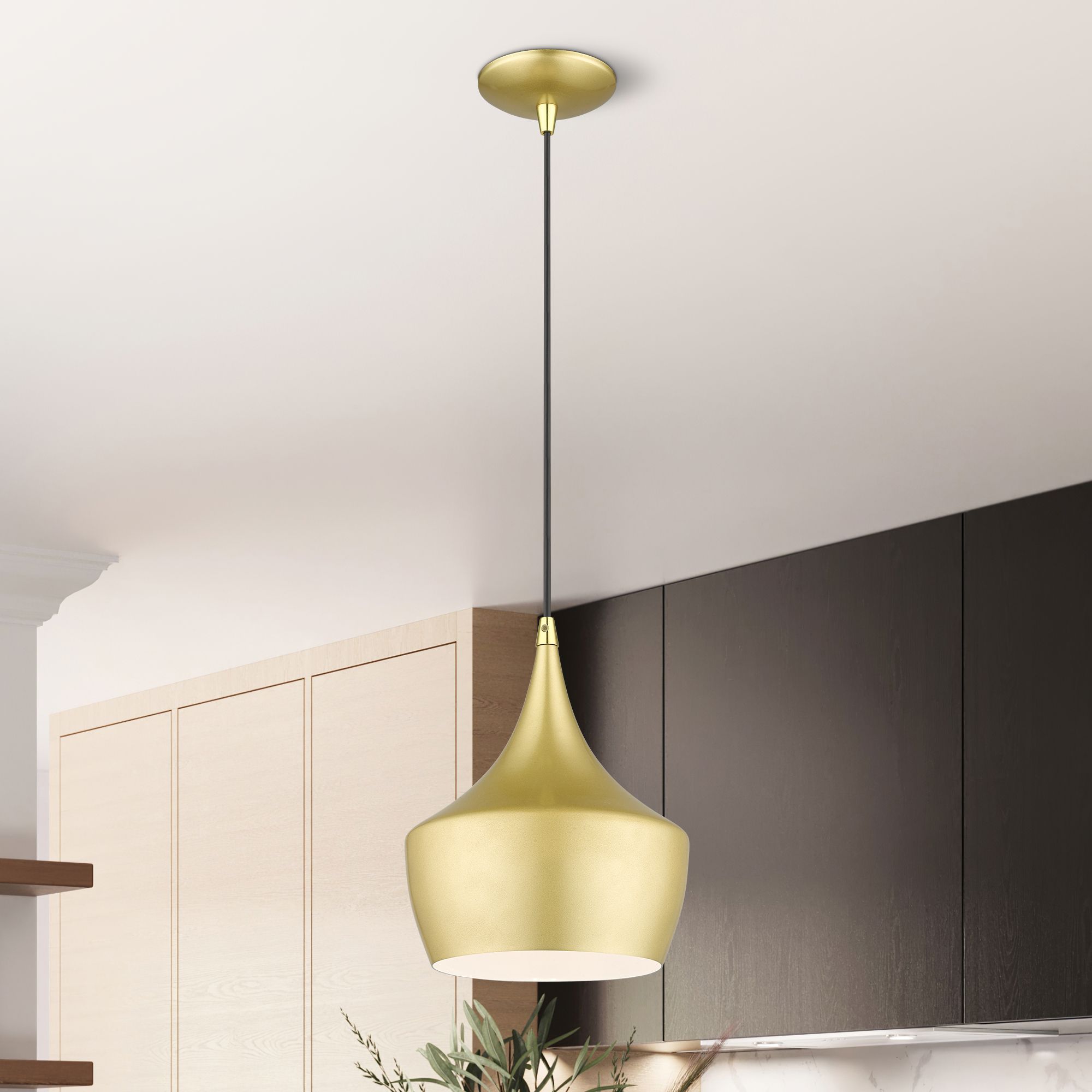 1 Light Soft Gold Pendant with Polished Brass Finish Accents