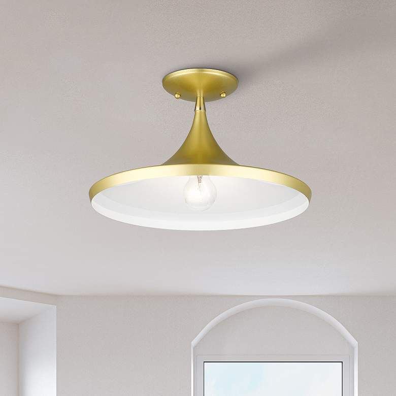 Image 1 1 Light Soft Gold Semi-Flush with Polished Brass Finish Accents