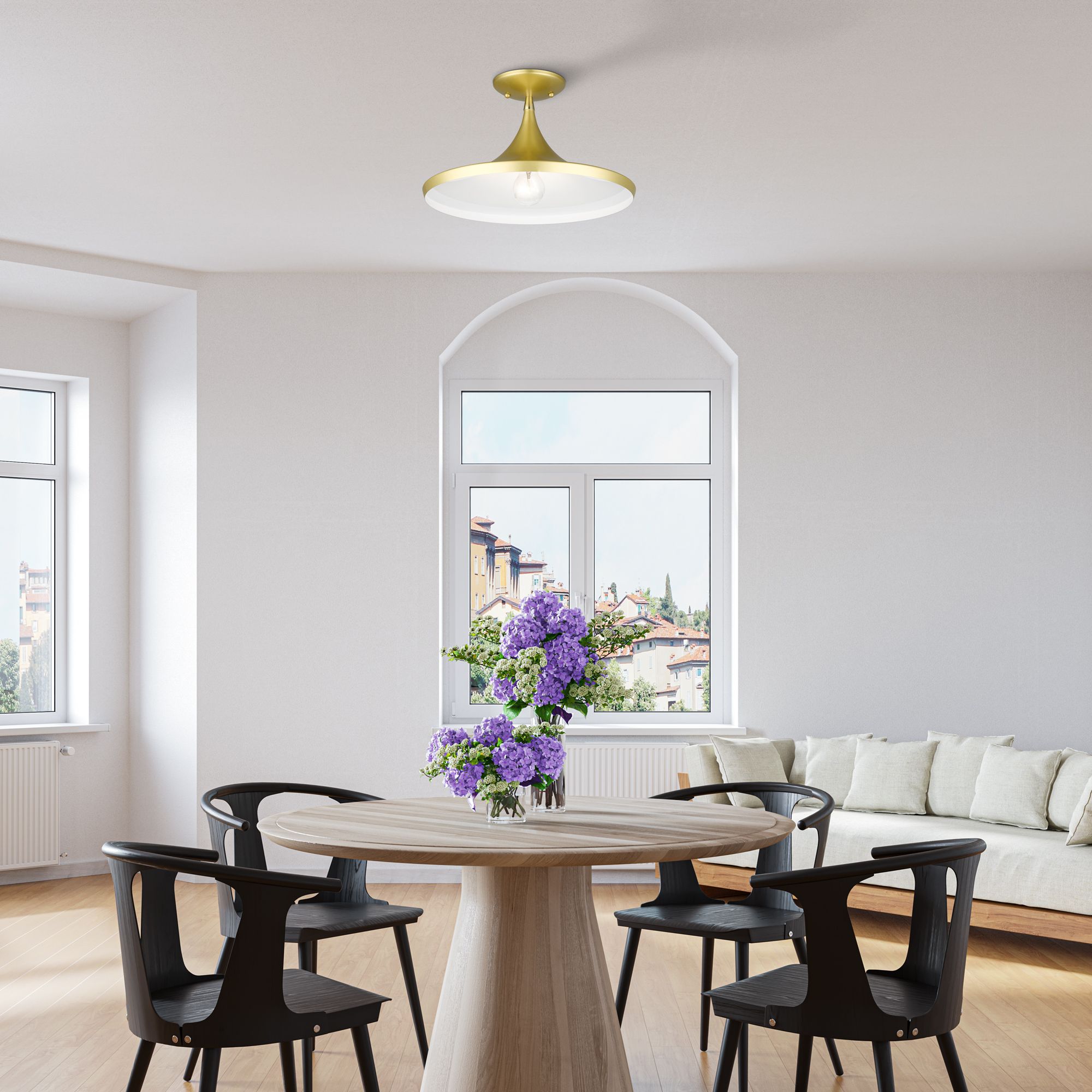 1 Light Soft Gold Semi-Flush with Polished Brass Finish Accents