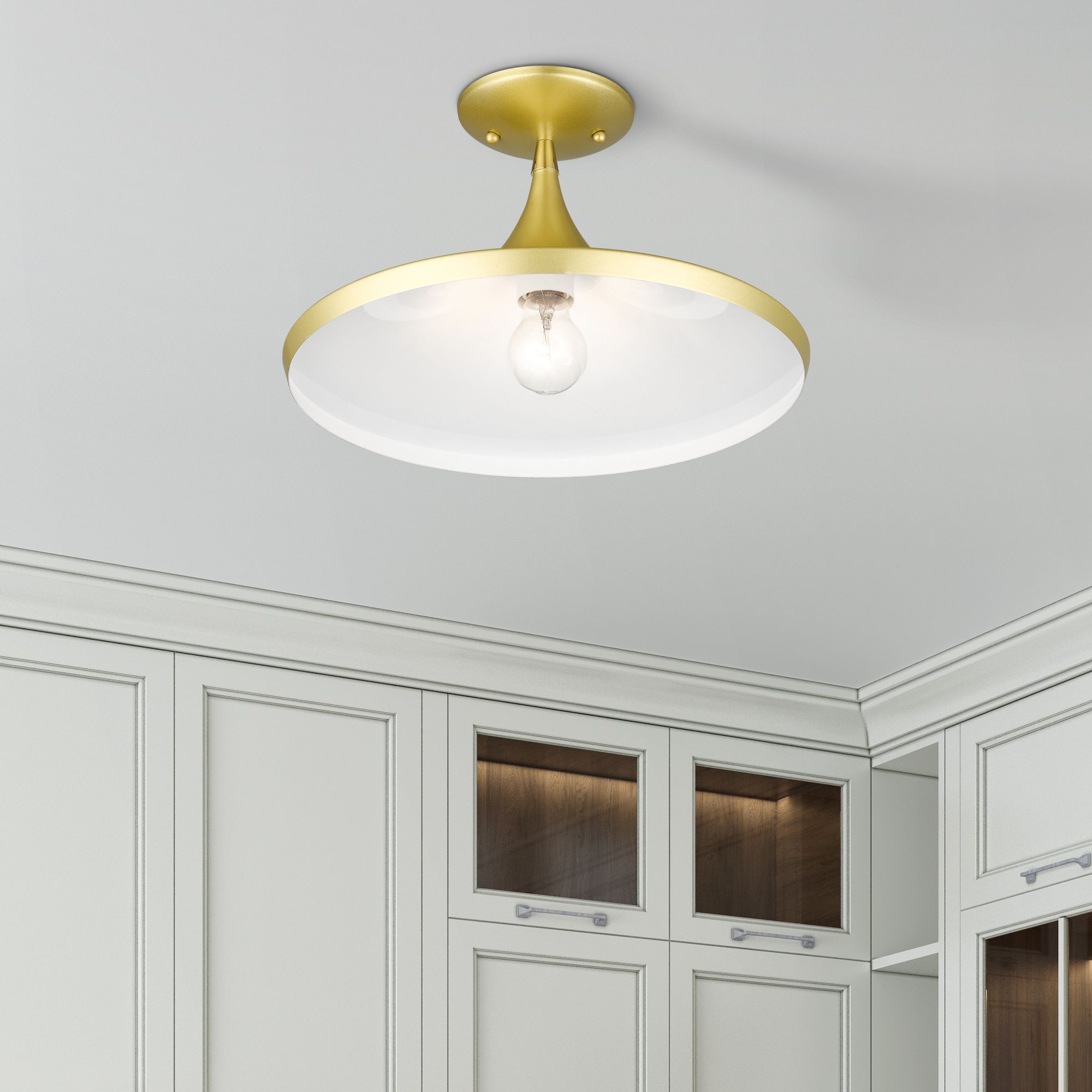 1 Light Soft Gold Semi-Flush with Polished Brass Finish Accents