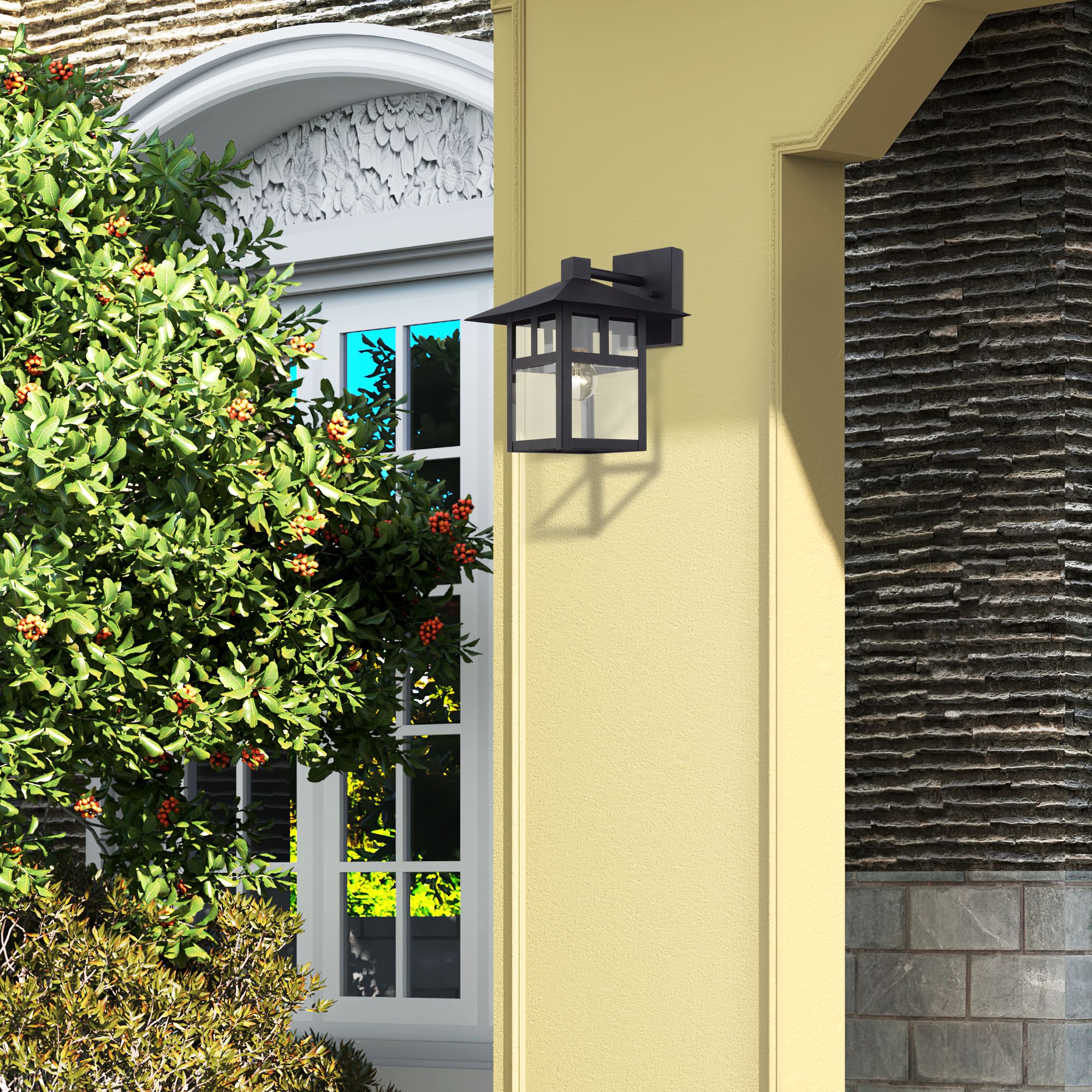 1 Light Textured Black Large Outdoor Wall Lantern with Clear Glass