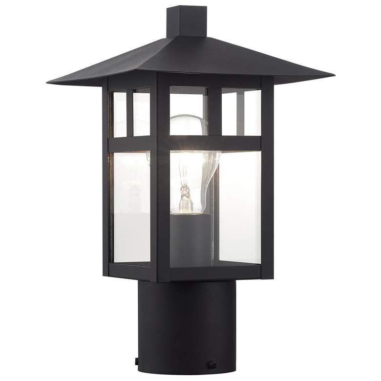 Image 1 1 Light Textured Black Medium Outdoor Post Top Lantern with Clear Glass