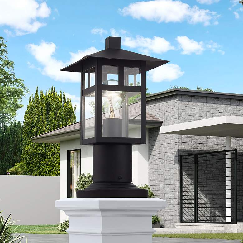 Image 1 1 Light Textured Black Medium Outdoor Post Top Lantern with Clear Glass