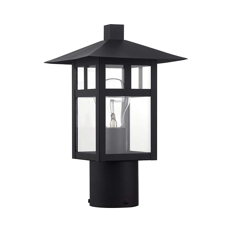 Image 3 1 Light Textured Black Medium Outdoor Post Top Lantern with Clear Glass more views