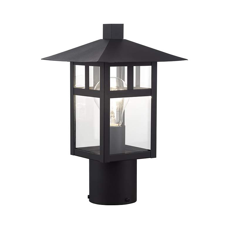 Image 5 1 Light Textured Black Medium Outdoor Post Top Lantern with Clear Glass more views