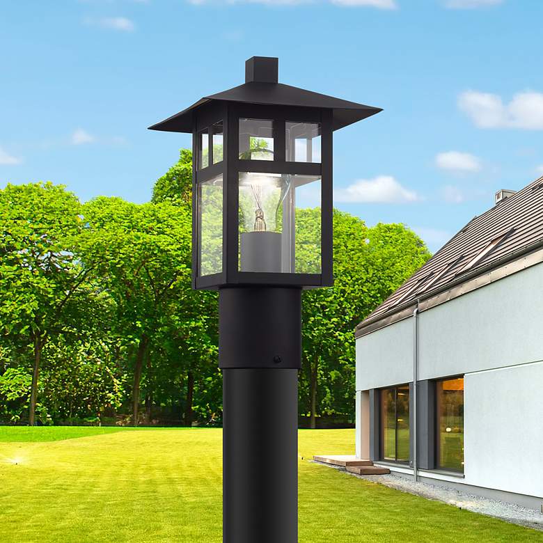Image 7 1 Light Textured Black Medium Outdoor Post Top Lantern with Clear Glass more views