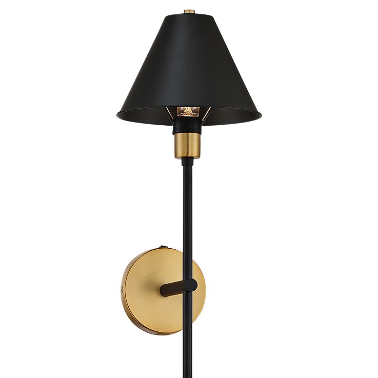 Image 2 1-Light Wall Sconce in Black with Natural Brass Accents more views