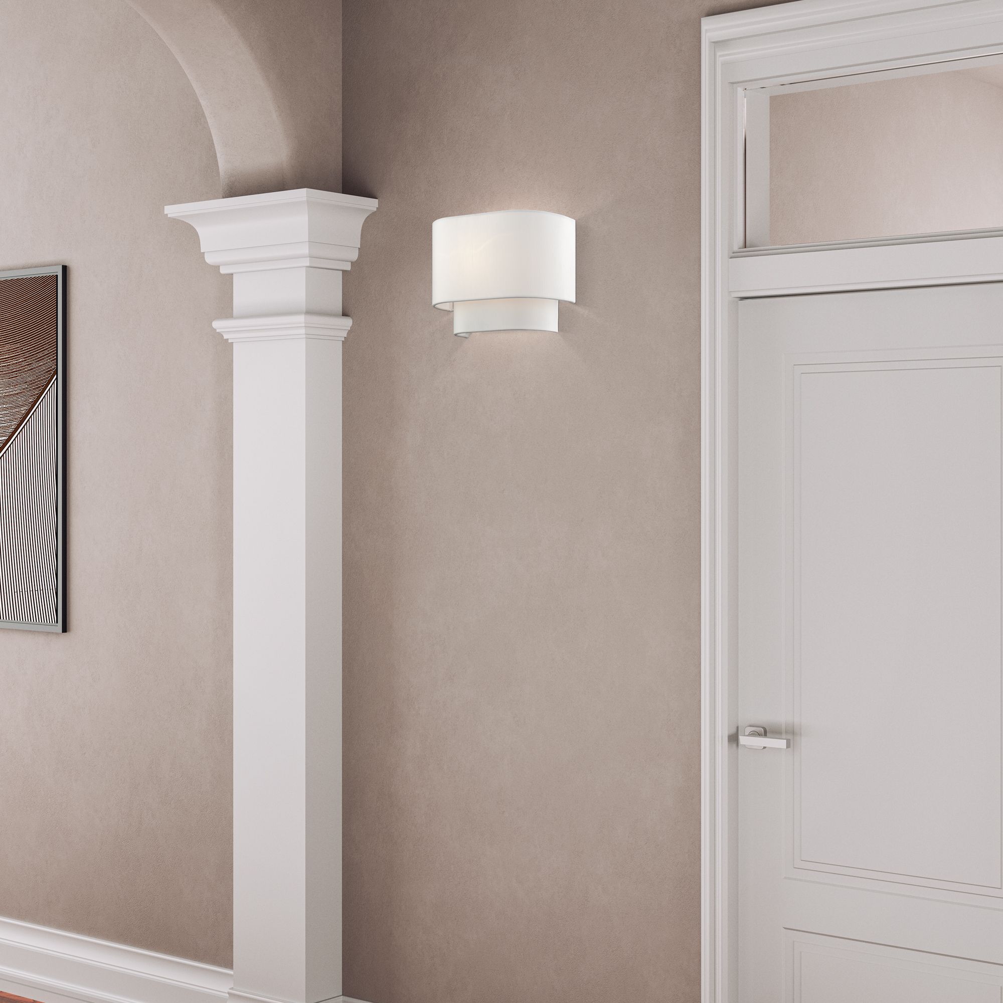 1 Light White ADA Sconce with Off-White Shades