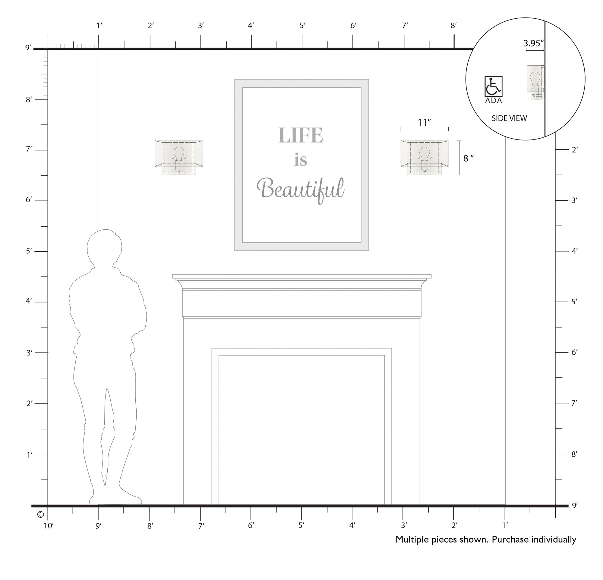 1 Light White ADA Sconce with Off-White Shades