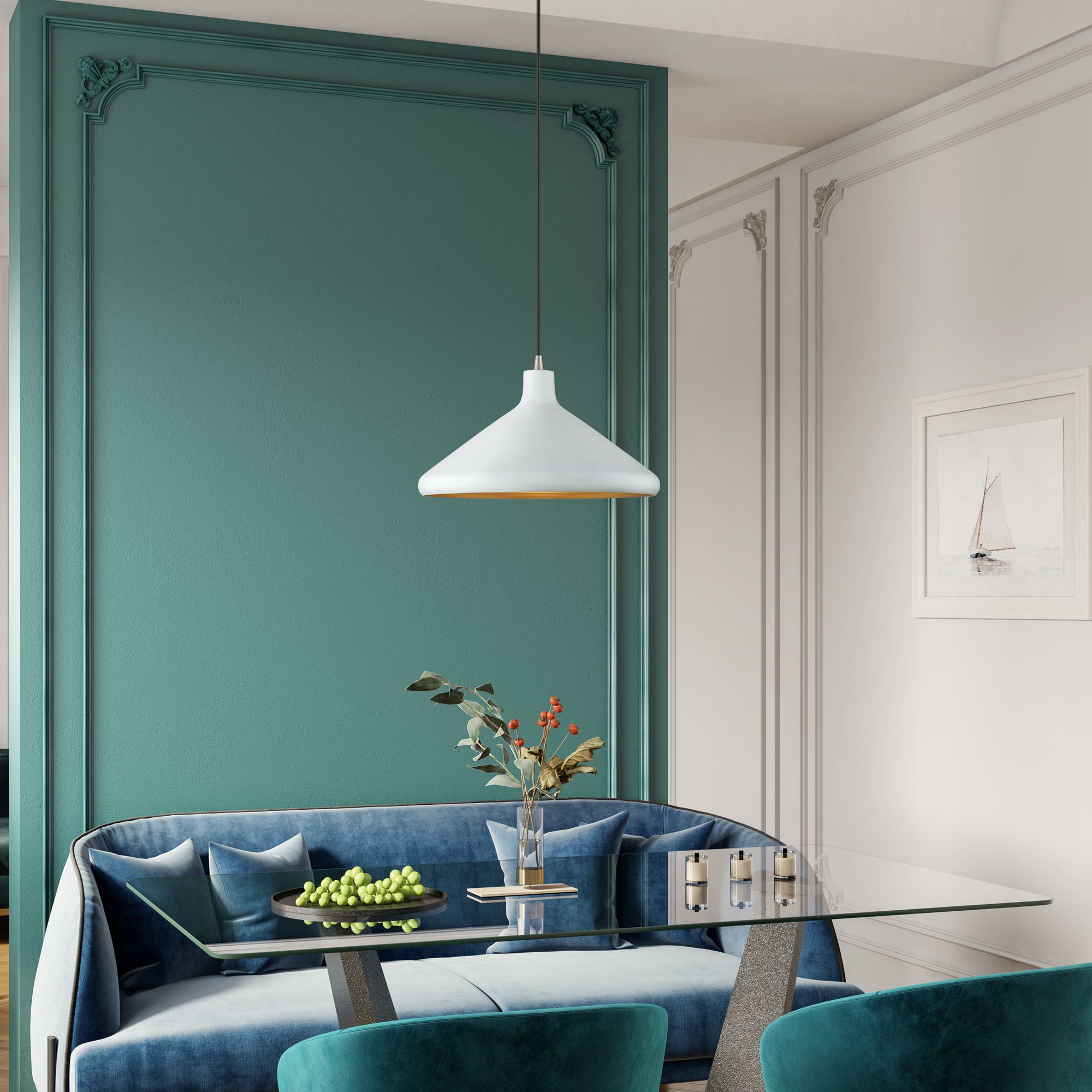 1 Light White Cone Pendant with  White Aluminum Shade