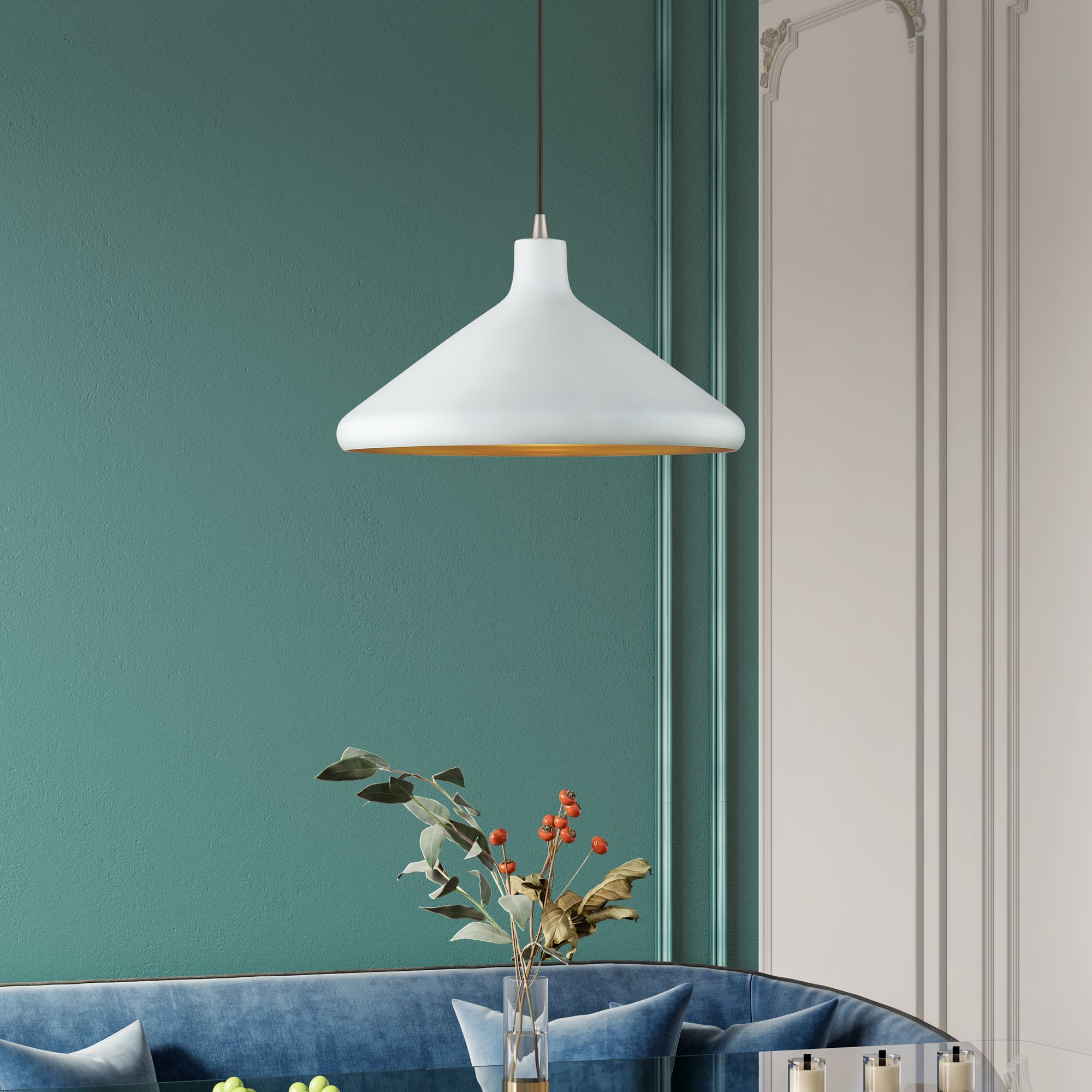 1 Light White Cone Pendant with  White Aluminum Shade