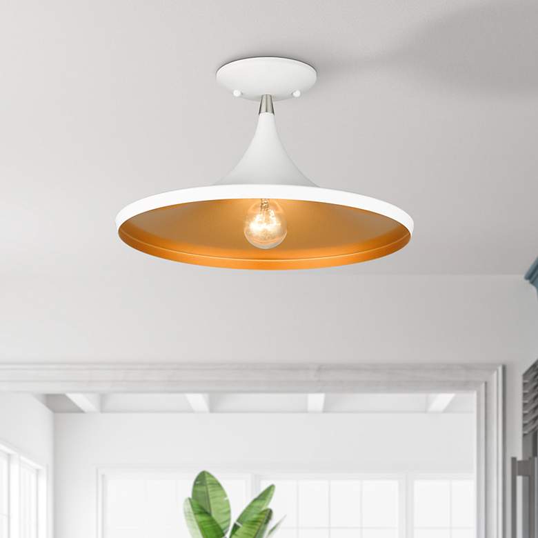 Image 1 1 Light White Semi-Flush with Brushed Nickel Finish Accents
