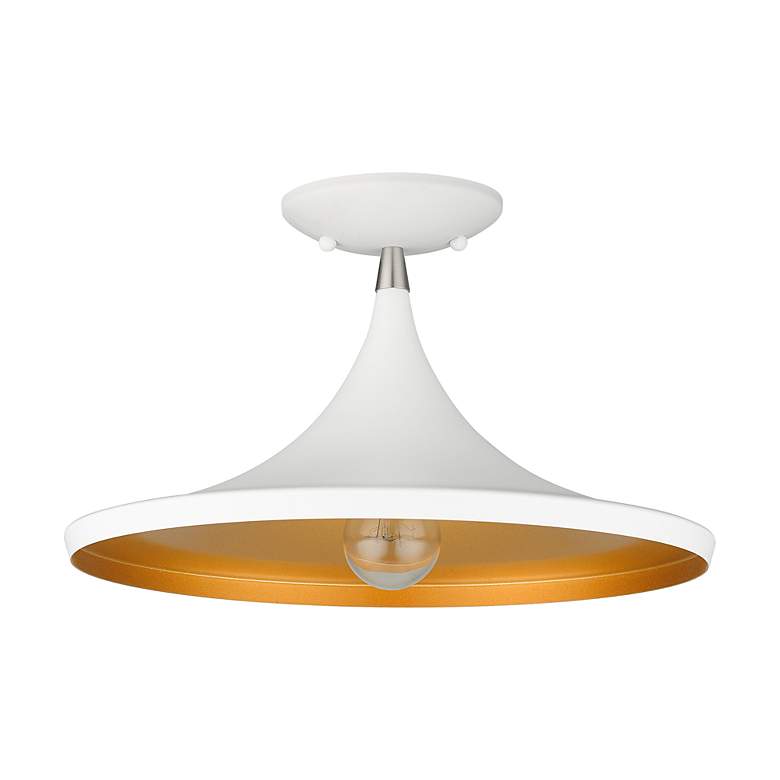 Image 3 1 Light White Semi-Flush with Brushed Nickel Finish Accents more views