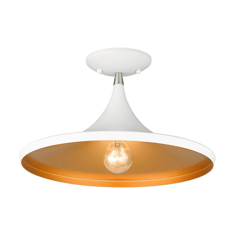 Image 4 1 Light White Semi-Flush with Brushed Nickel Finish Accents more views