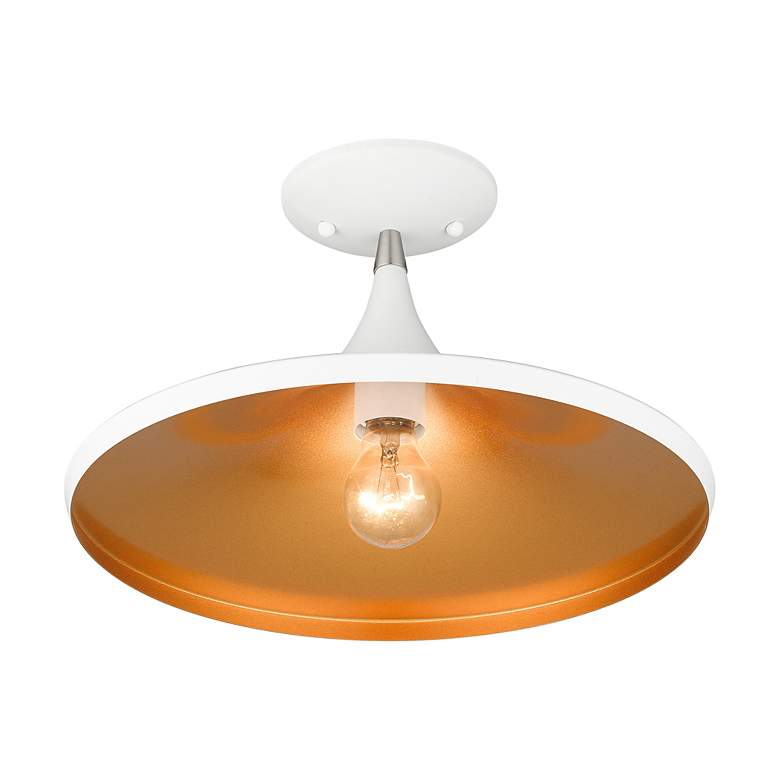 Image 5 1 Light White Semi-Flush with Brushed Nickel Finish Accents more views
