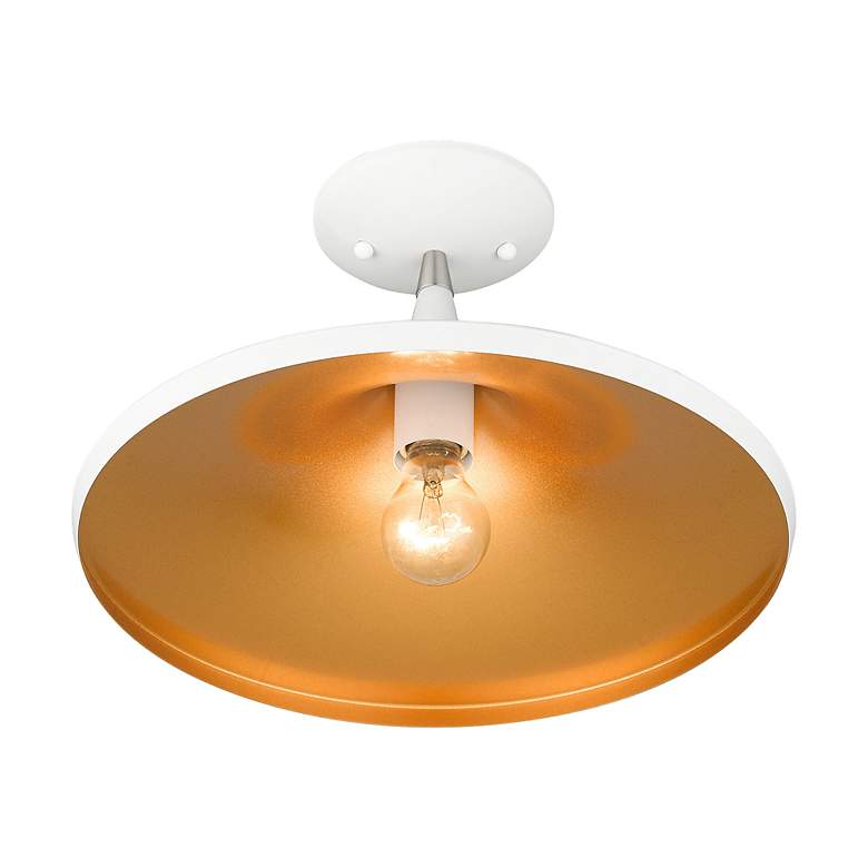 Image 6 1 Light White Semi-Flush with Brushed Nickel Finish Accents more views