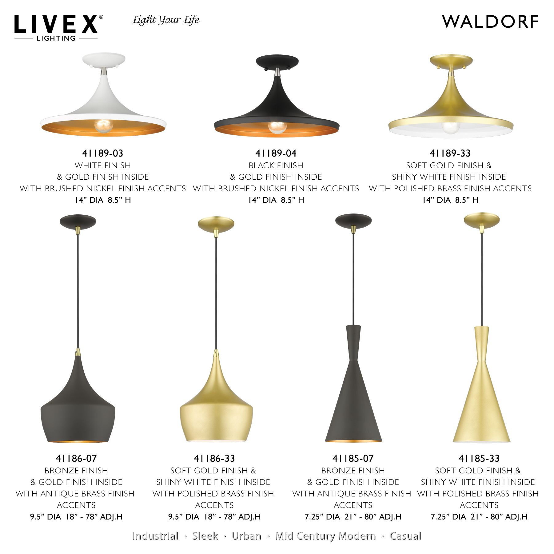 1 Light White Semi-Flush with Brushed Nickel Finish Accents