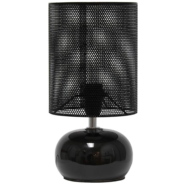 Image 1 10.04" Mesh Around Bedside Mini Ceramic Table Lamp, Black