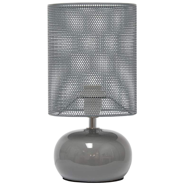 Image 1 10.04" Mesh Around Bedside Mini Ceramic Table Lamp, Gray