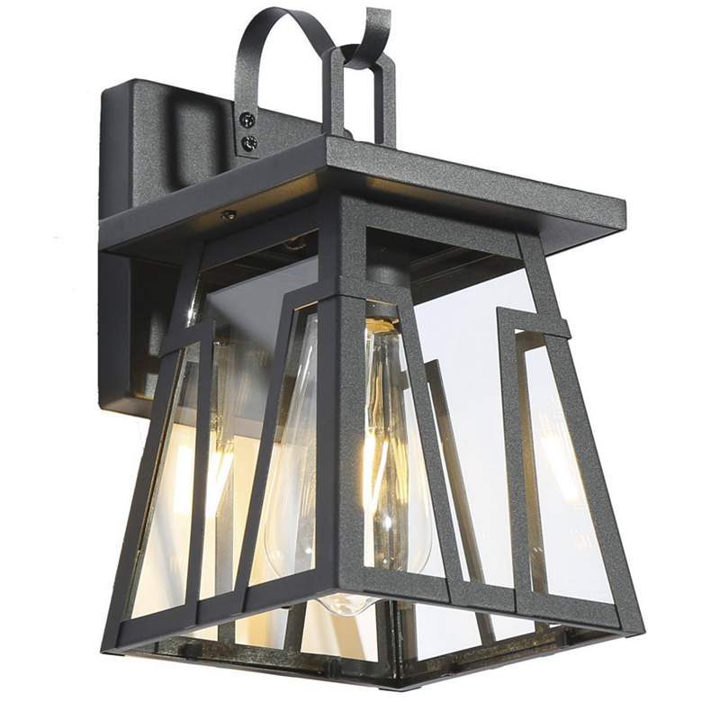 Image 1 10.2" High Textured Black Geometric Metal Outdoor Wall Light