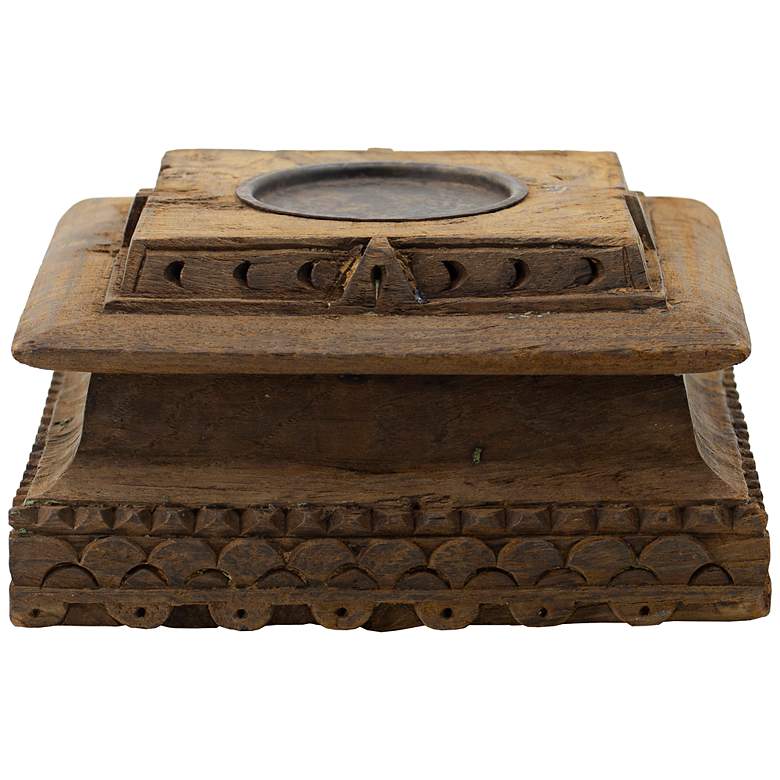 Image 1 10.2" Wide Antique Brown Carved Pillar Candle Holder