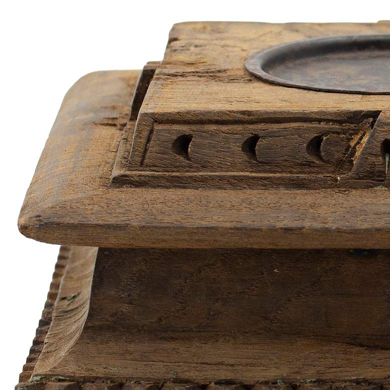 Image 2 10.2" Wide Antique Brown Carved Pillar Candle Holder more views