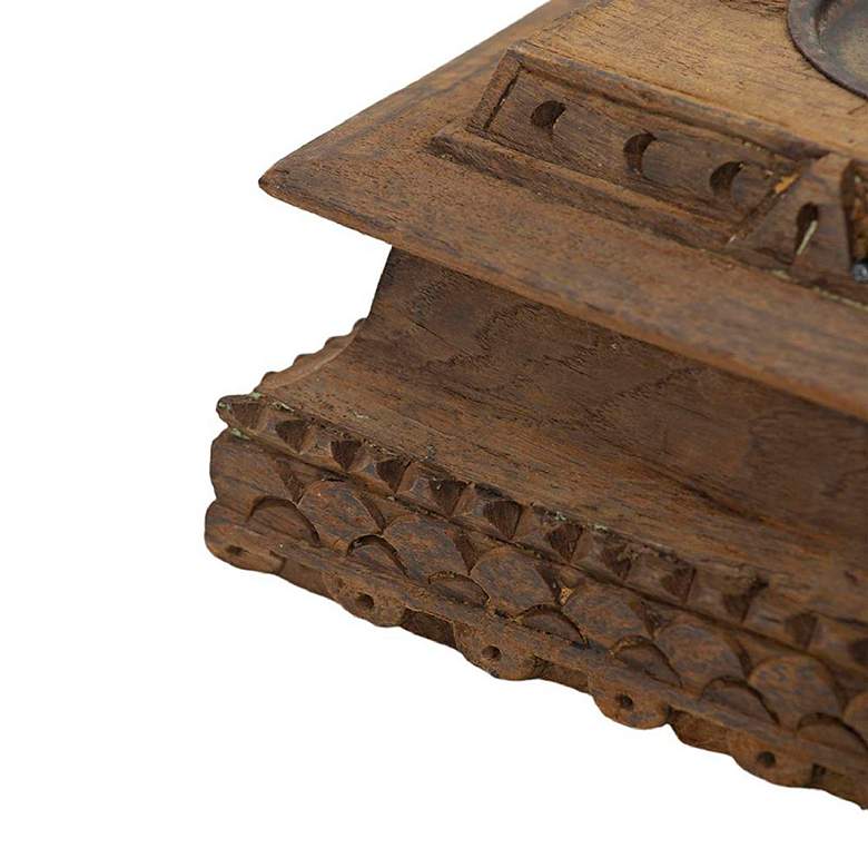 Image 3 10.2" Wide Antique Brown Carved Pillar Candle Holder more views