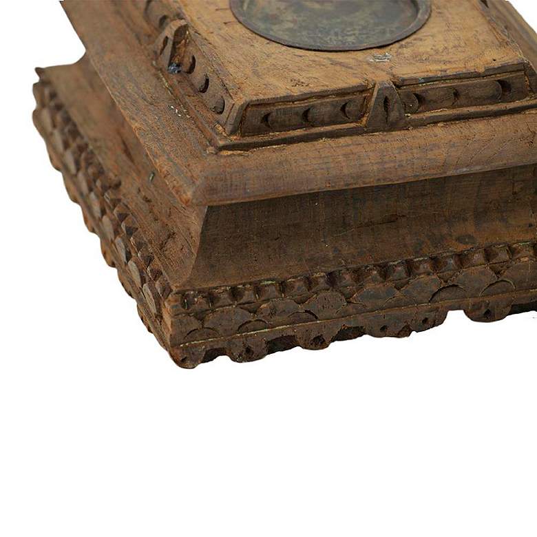 Image 4 10.2" Wide Antique Brown Carved Pillar Candle Holder more views