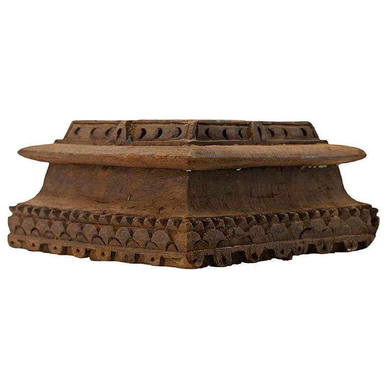 Image 5 10.2" Wide Antique Brown Carved Pillar Candle Holder more views