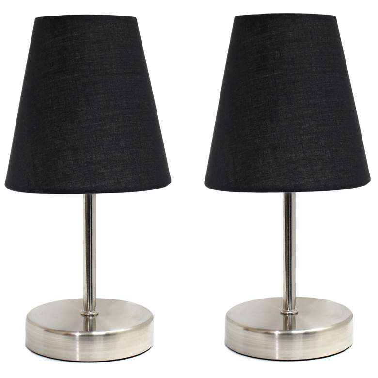 Image 1 10.5" Iconic Duo Mini Sand Nickel Table Lamp Two Pack Set, Black Shade