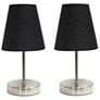 10.5" Iconic Duo Mini Sand Nickel Table Lamp Two Pack Set, Black Shade