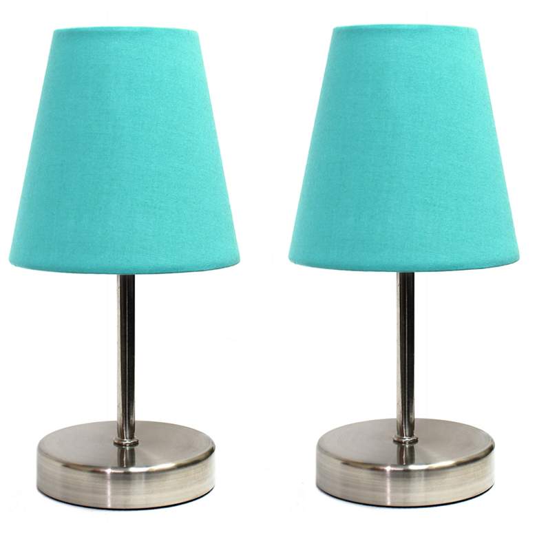 Image 1 10.5" Iconic Duo Mini Sand Nickel Table Lamp Two Pack Set, Blue Shades