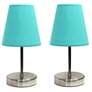 10.5" Iconic Duo Mini Sand Nickel Table Lamp Two Pack Set, Blue Shades