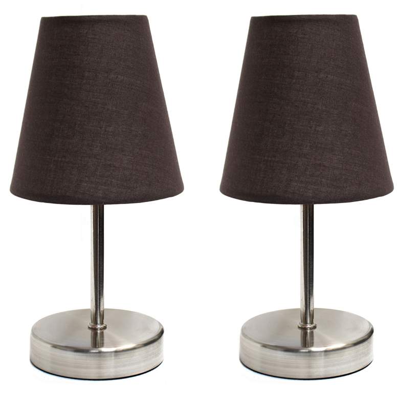 Image 1 10.5" Iconic Duo Mini Sand Nickel Table Lamp Two Pack Set, Brown Shade
