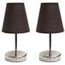 10.5" Iconic Duo Mini Sand Nickel Table Lamp Two Pack Set, Brown Shade