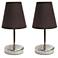 10.5" Iconic Duo Mini Sand Nickel Table Lamp Two Pack Set, Brown Shade