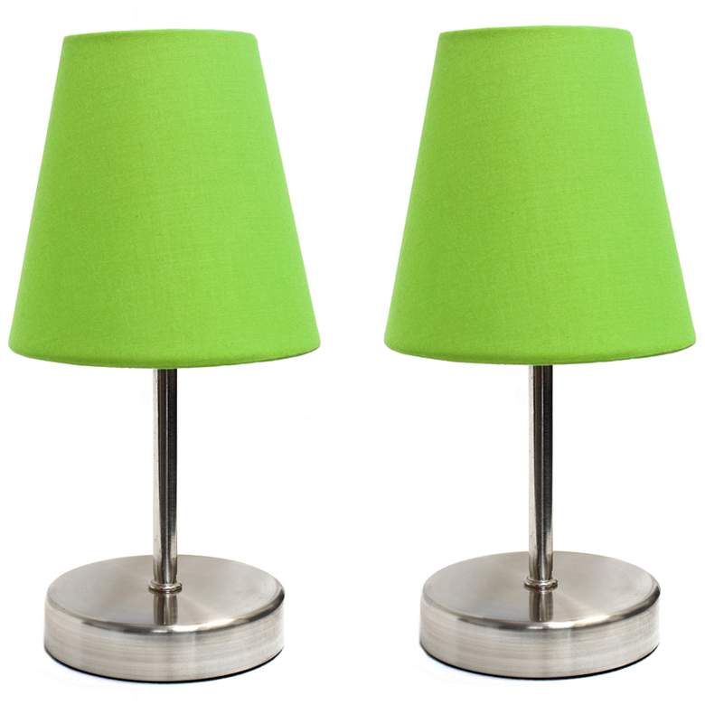 Image 1 10.5" Iconic Duo Mini Sand Nickel Table Lamp Two Pack Set, Green Shade