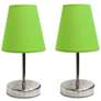 10.5" Iconic Duo Mini Sand Nickel Table Lamp Two Pack Set, Green Shade